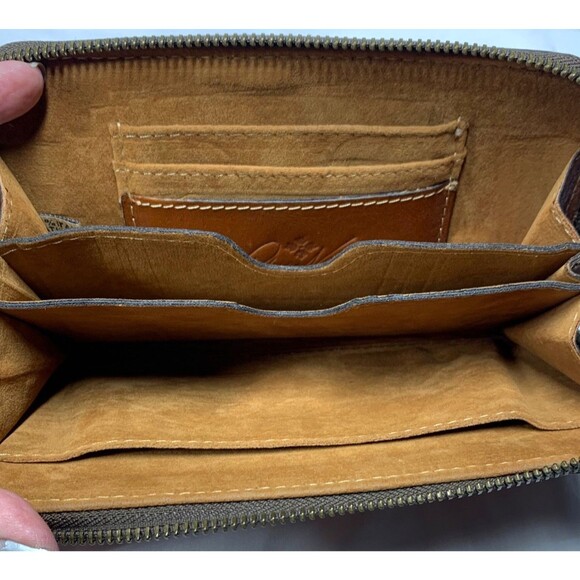 Patricia Nash Brown Tooled Italian Leather Floral  Zip Around Wristlet 8” Wallet - Picture 4 of 7